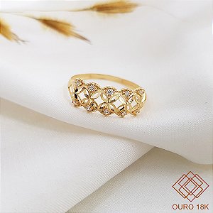 Anel Zircônias Ouro 18k