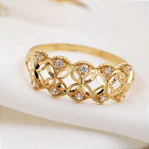 Anel Diamantado Zircônias Ouro 18k
