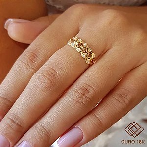 Anel Zircônias Ouro 18k