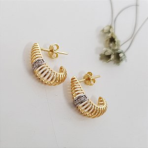 Brinco Meia Argola Ouro 18k Zircônia