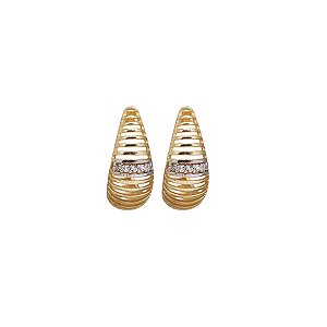 Brinco Meia Argola Ouro 18k Zircônia