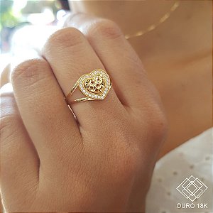 Anel Coração Diamantado Ouro 18k Zircônia