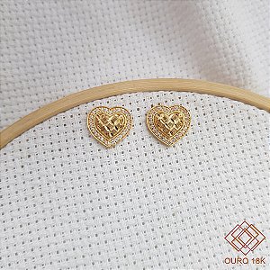 Brinco Coração Diamantado Ouro 18k Zircônia