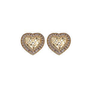 Brinco Coração Diamantado Ouro 18k Zircônia