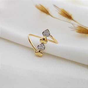 Anel Z Corações Ouro 18k