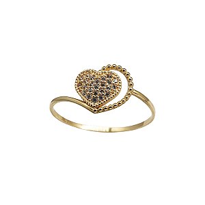 Anel Coração Esferas Ouro 18k Zircônias