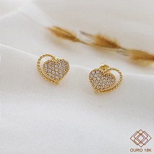 Brinco Coração Esferas Ouro 18k Zircônias