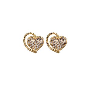 Brinco Coração Esferas Ouro 18k Zircônias