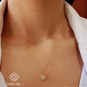 Kit Cordão Ouro 18k + Pingente Coração Ouro 18k