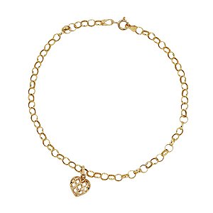 Kit Pulseira Ouro 18k + Pingente Coração Ouro 18k