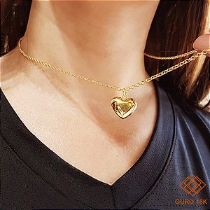 Kit Cordão + Pingente Coração Ouro 18k