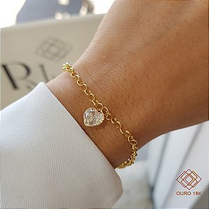 Kit Pulseira Ouro 18k + Pingente Coração Ouro 18k