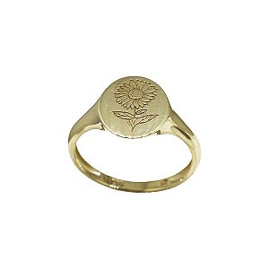 Anel Dedinho Flor Girassol Ouro 18k