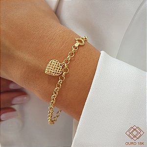 Pulseira Coração Elo Português Ouro 18k