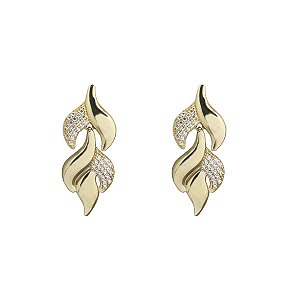Brinco Trançado Ouro 18k Zircônia