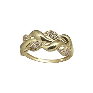 Anel Trançado Ouro 18k Zircônias
