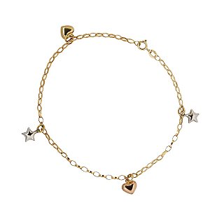 Pulseira Estrelas e Coração Ouro 18k