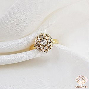 Anel Chuveiro Rainha Ouro 18k Diamante Cultivado