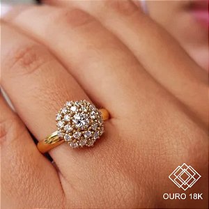 Anel Chuveiro Rainha Ouro 18k Diamante Cultivado