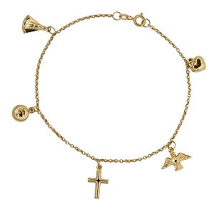 Pulseira Pingentes Religiosos Ouro 18k