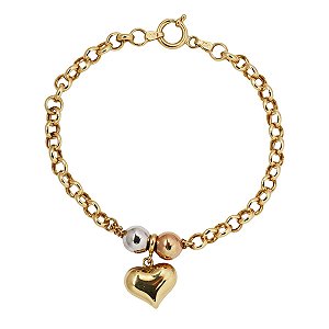 Pulseira Elo Português Coração Ouro 18k