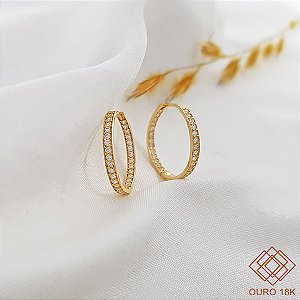 Brinco Argola Ouro 18k Zircônias