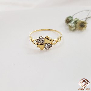 Anel Trevo Ouro 18k Zircônias