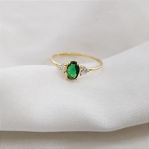 Anel Ouro 18k Zircônia Verde