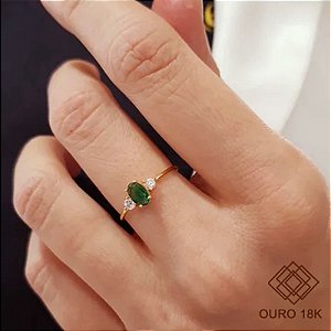Anel Ouro 18k Zircônia Verde