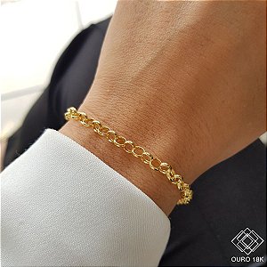 Pulseira Elo Português Fecho Coração Ouro 18k