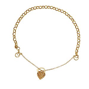 Pulseira Elo Português Fecho Coração Ouro 18k
