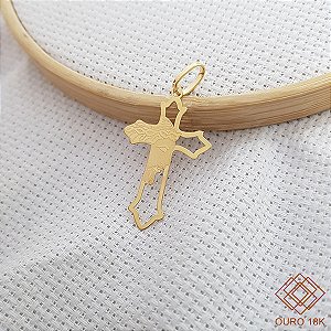 Pingente Cruz Face de Cristo Ouro 18k
