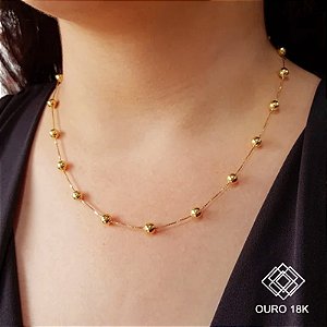 Gargantilha Esferas Ouro 18k - 45CM