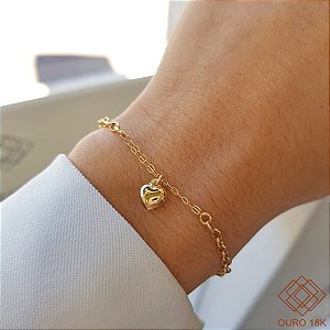 Pulseira Coração Malha Elo Espanhol Ouro 18k