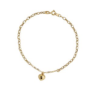 Pulseira Coração Malha Elo Espanhol Ouro 18k