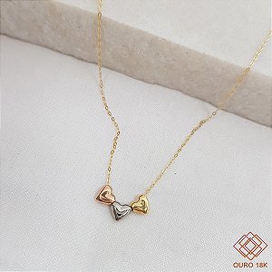 Gargantilha Corações 3 Cores Ouro 18k - 45CM