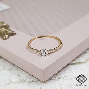 Anel Solitário Ouro 18k Zircônias