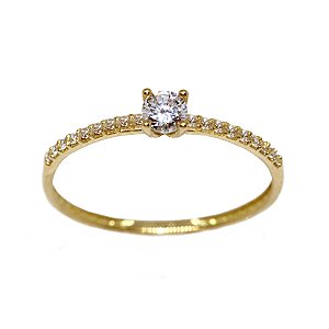 Anel Solitário Ouro 18k Zircônias