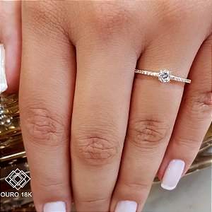 Anel Solitário Ouro 18k Zircônias