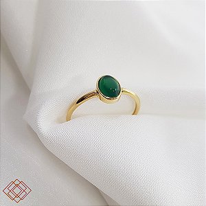 Anel Solitário Ouro 18k Crisopázio Cabochão