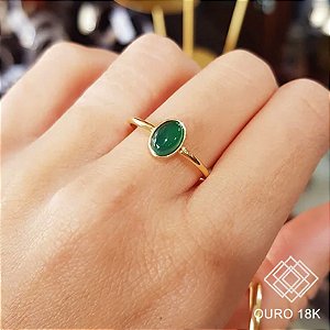 Anel Solitário Ouro 18k Crisopázio Cabochão