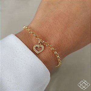 Kit Pulseira Ouro 18k + Pingente Coração Ouro 18k