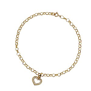 Kit Pulseira Ouro 18k + Pingente Coração Ouro 18k