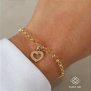 Kit Pulseira Ouro 18k + Pingente Coração Ouro 18k