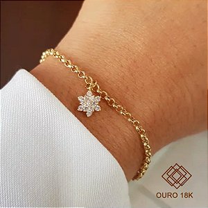 Pulseira Elo Português Ouro 18k com Pingente Estrela - 17,5cm