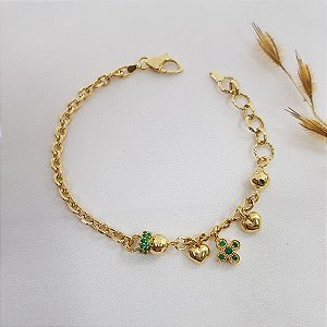 Pulseira Elo Português Corações Ouro 18k