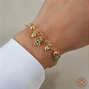 Pulseira Elo Português Corações Ouro 18k
