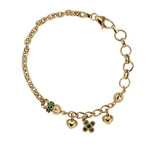 Pulseira Elo Português Corações Ouro 18k