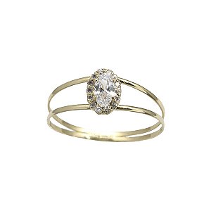Anel Solitário Oval Ouro 18k Zircônia