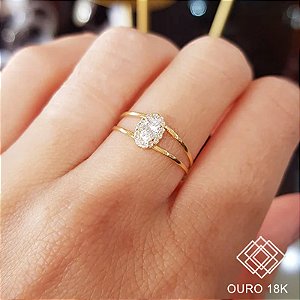 Anel Solitário Oval Ouro 18k Zircônia